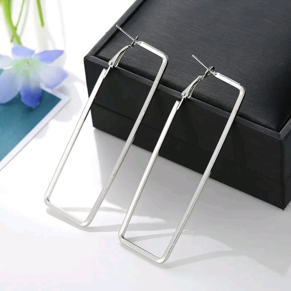 Rectangle Dropped Hoop Earringz ▪︎ Pewter (silver)